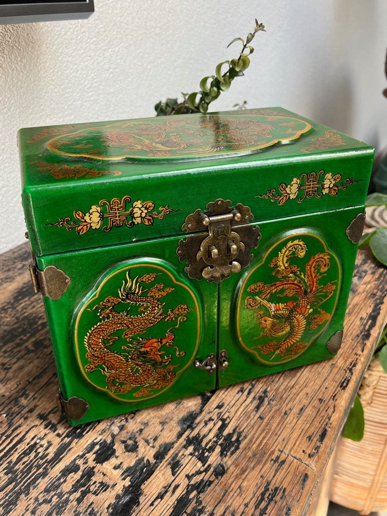 Chinese sieradenkist kist chinees draken nieuwstaat groen, 20 cm, Doos, Groen, China