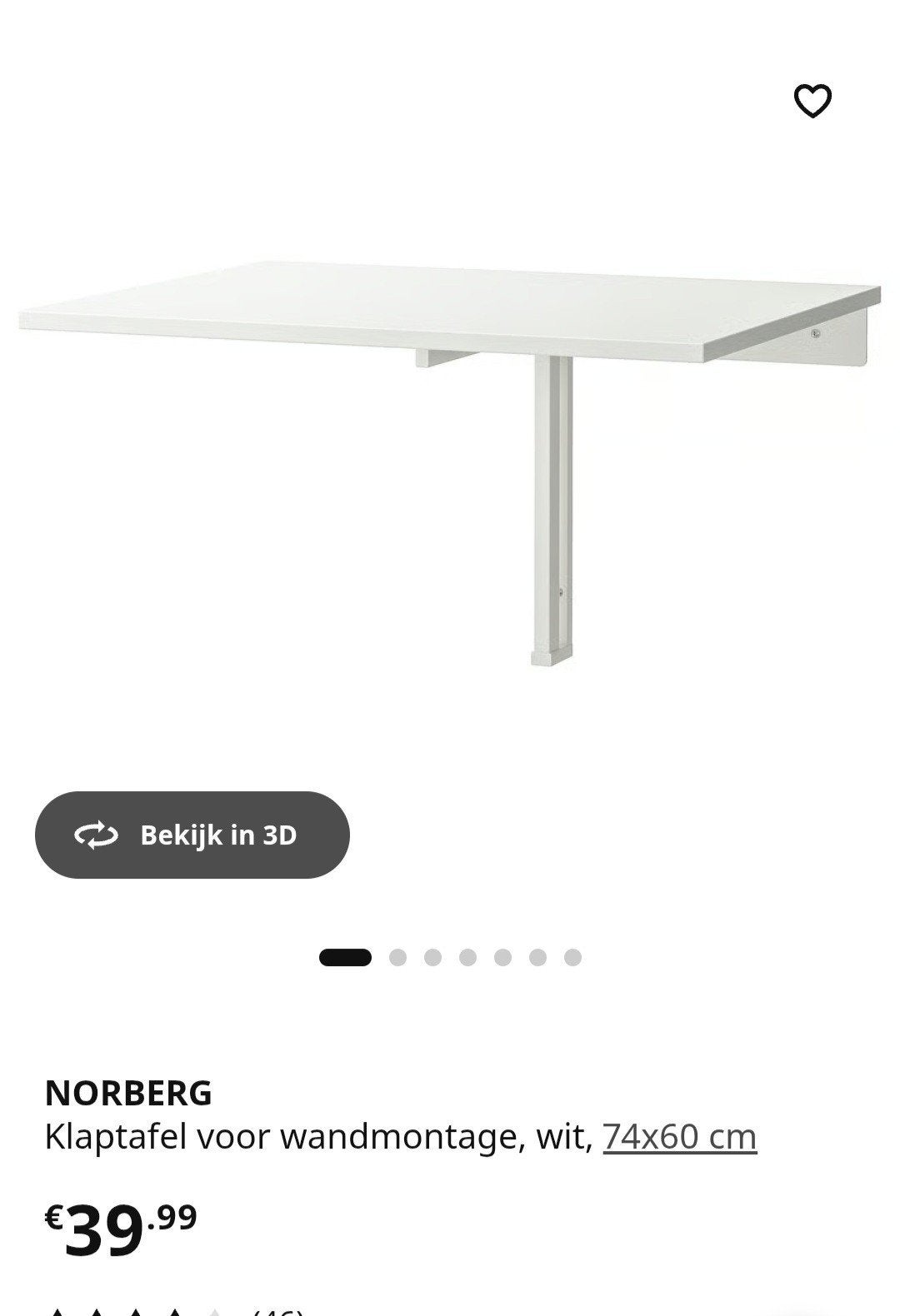 Wandtafel inklapbaar Ikea, 55 tot 75 cm, Zo goed als nieuw, Rechthoekig, Hout