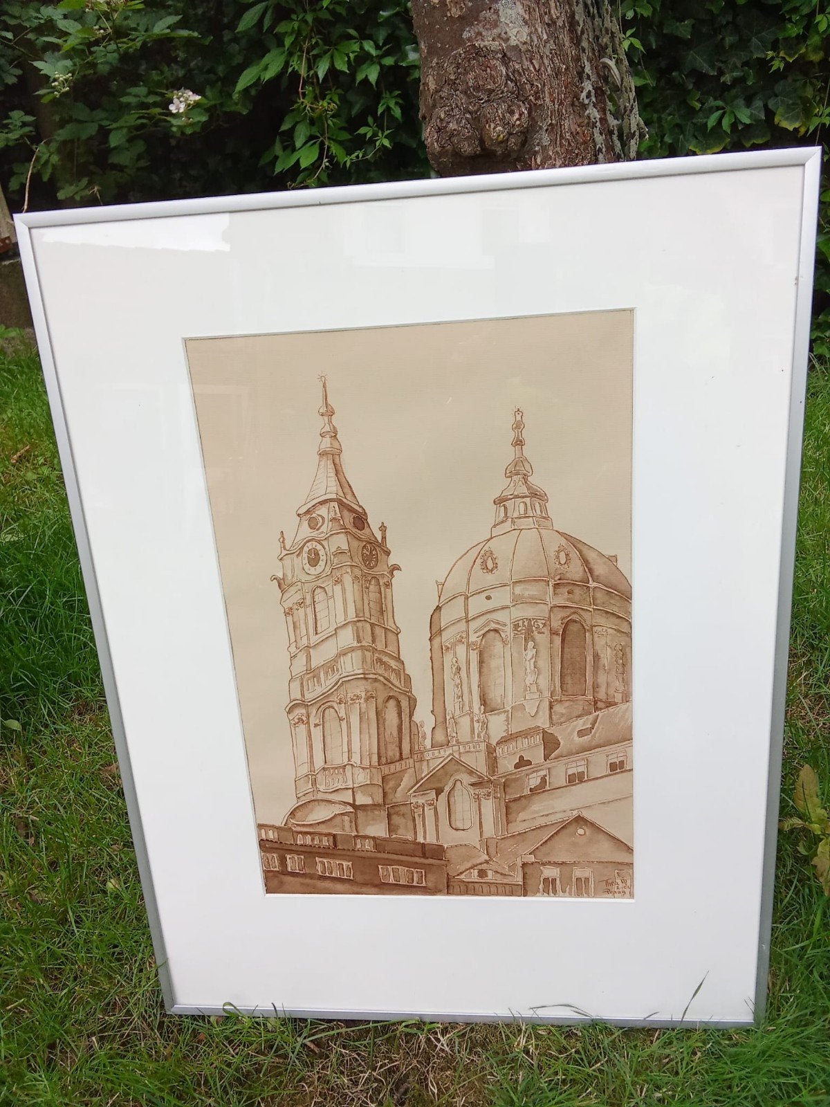 Thea Molenaar - Kerkgebouw in sepia, Ophalen of Verzenden