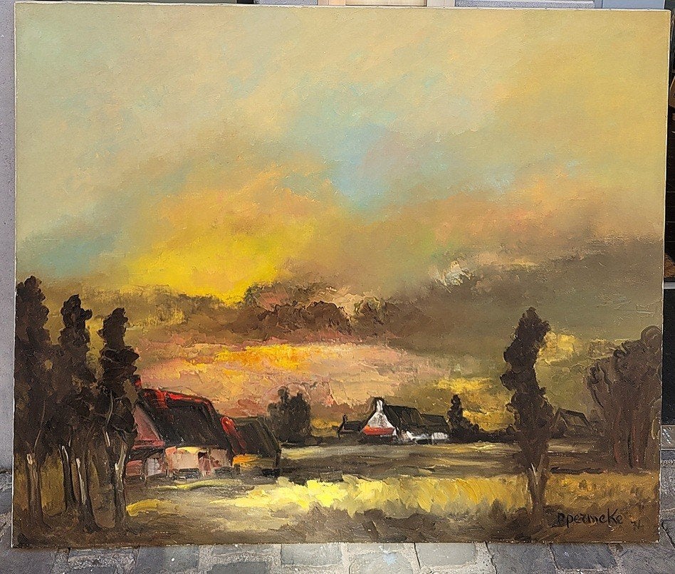 Paul PERMEKE, groot landschap op doek, Antiek en Kunst, Ophalen, Doek, Landschap, Olieverf