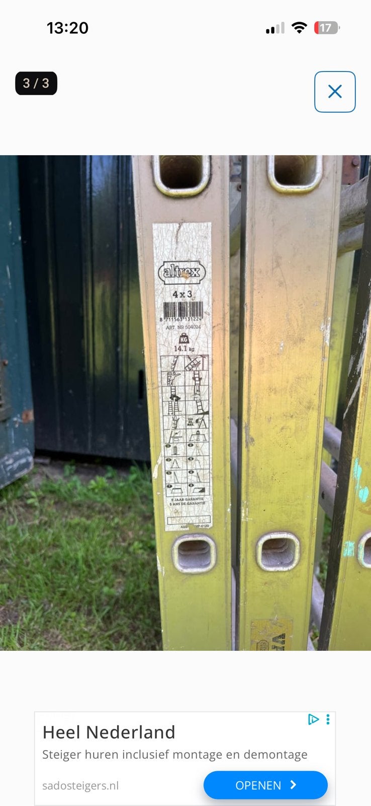 Altrex ladder, Ophalen, Zo goed als nieuw, 4 meter of meer
