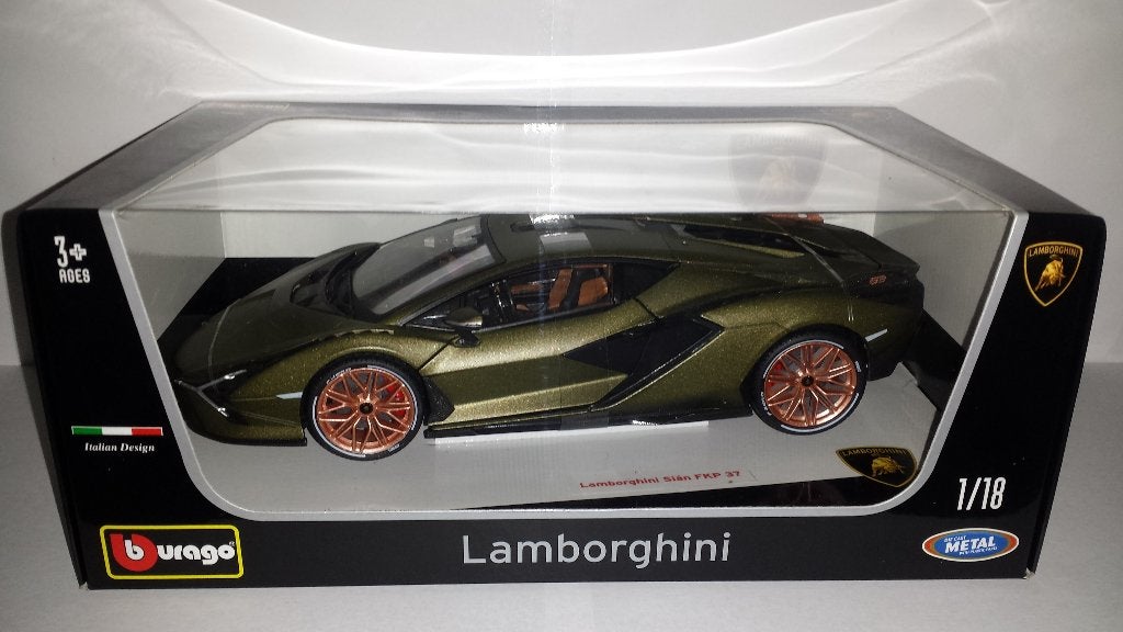 Bburago 1:18 Lamborghini Sian FKP 37 2020 mat olijfgroen, Ophalen of Verzenden, Nieuw, Auto, Bburago