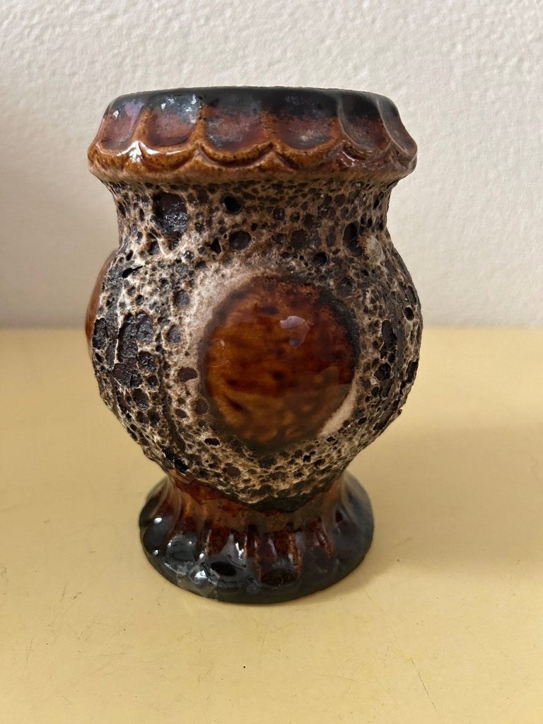 Vintage West Germany vaas bruin fat lava keramiek 15cm, Ophalen of Verzenden