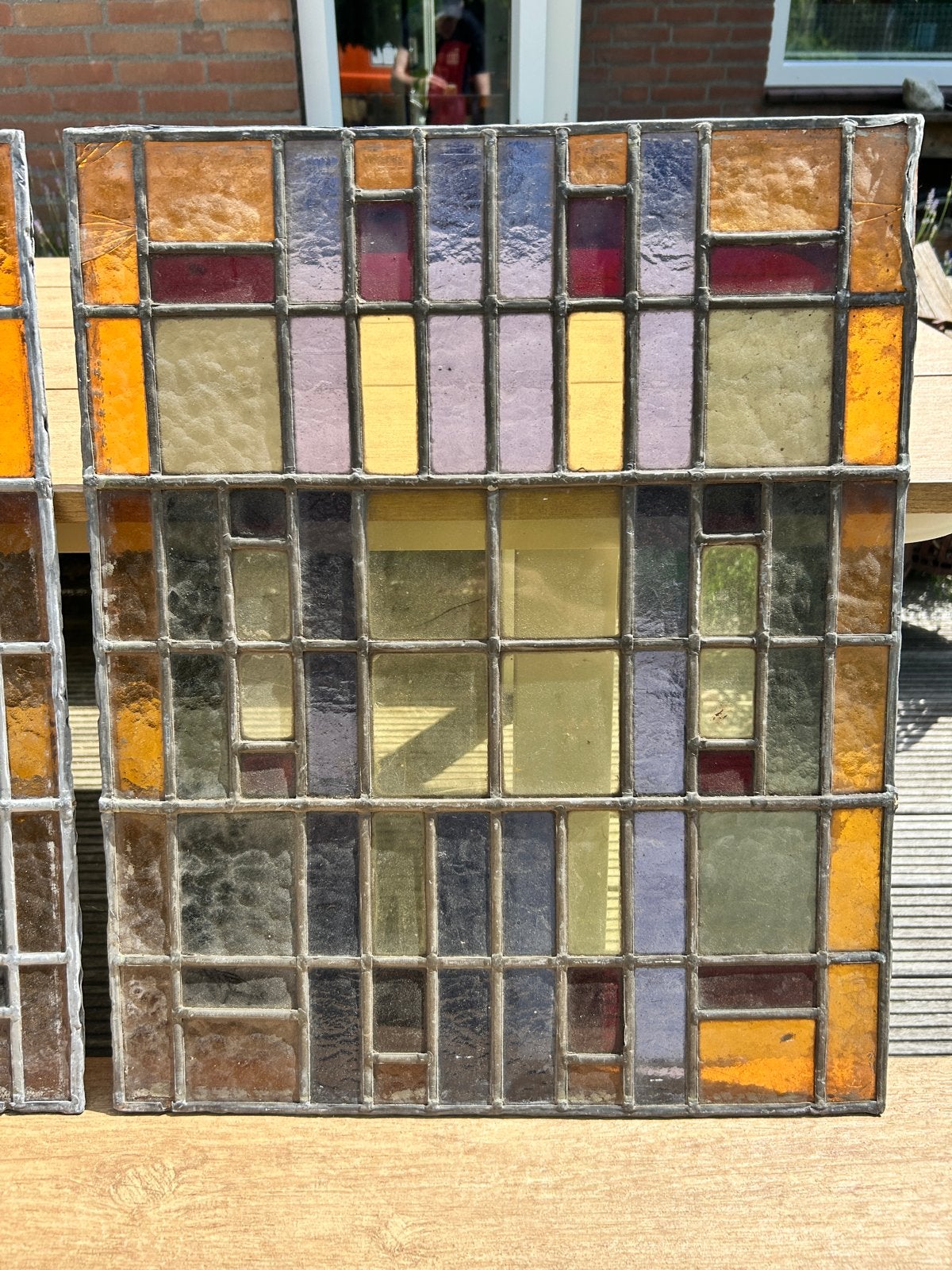 Set van 3 Vintage Glas-in-lood Panelen - Kleurrijk, Antiek en Kunst, Antiek | Glas en Kristal, Ophalen