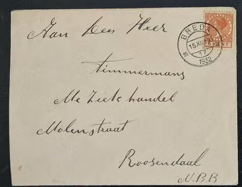 Nederland 1932 - posthistorie - brief, Ophalen of Verzenden, T/m 1940, Gestempeld