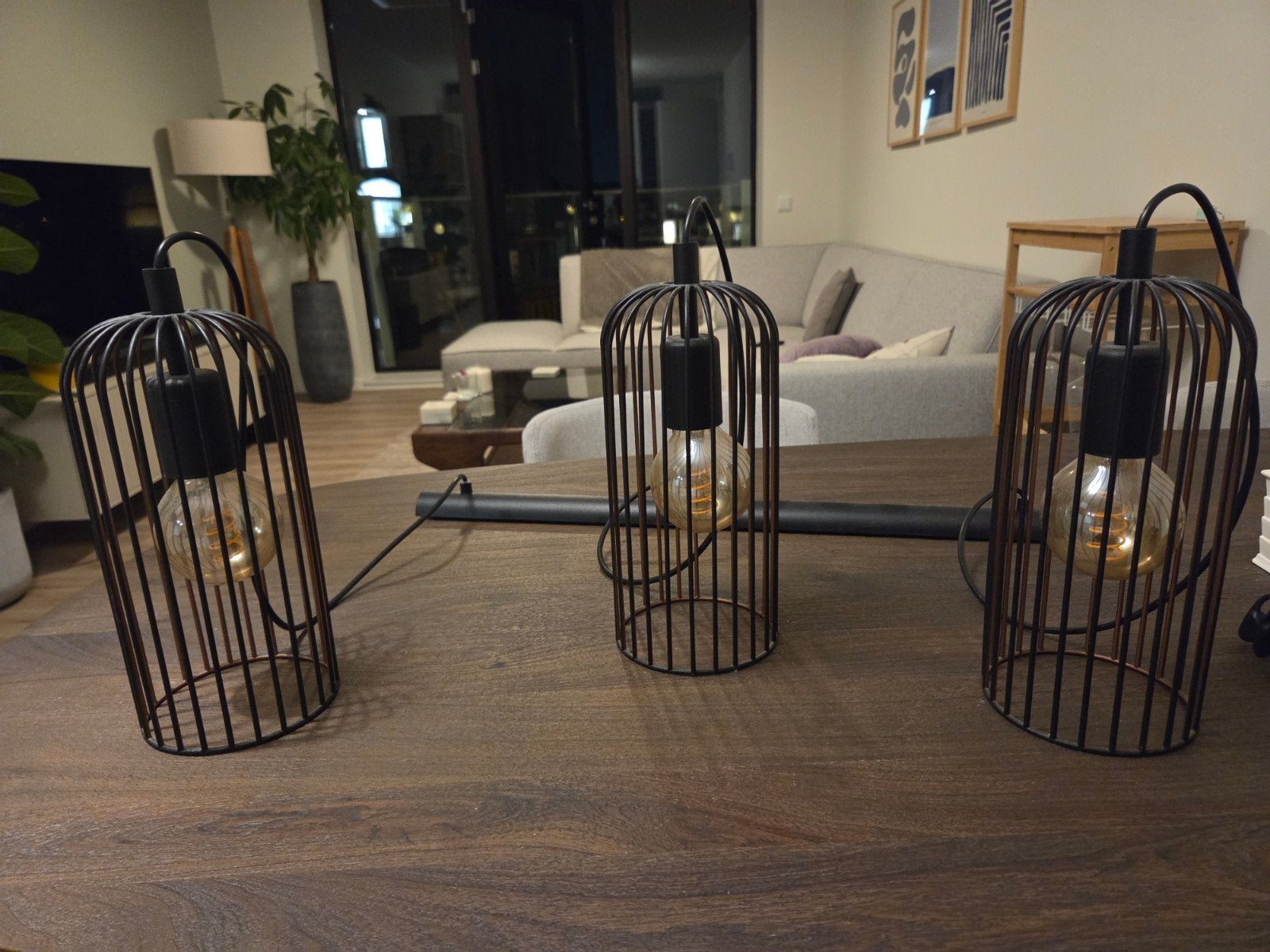 Moderne hanglamp met 3 kooilampen - Zwart metaal, Ophalen, Modern, Industrieel, E27 (groot), Zo goed als nieuw