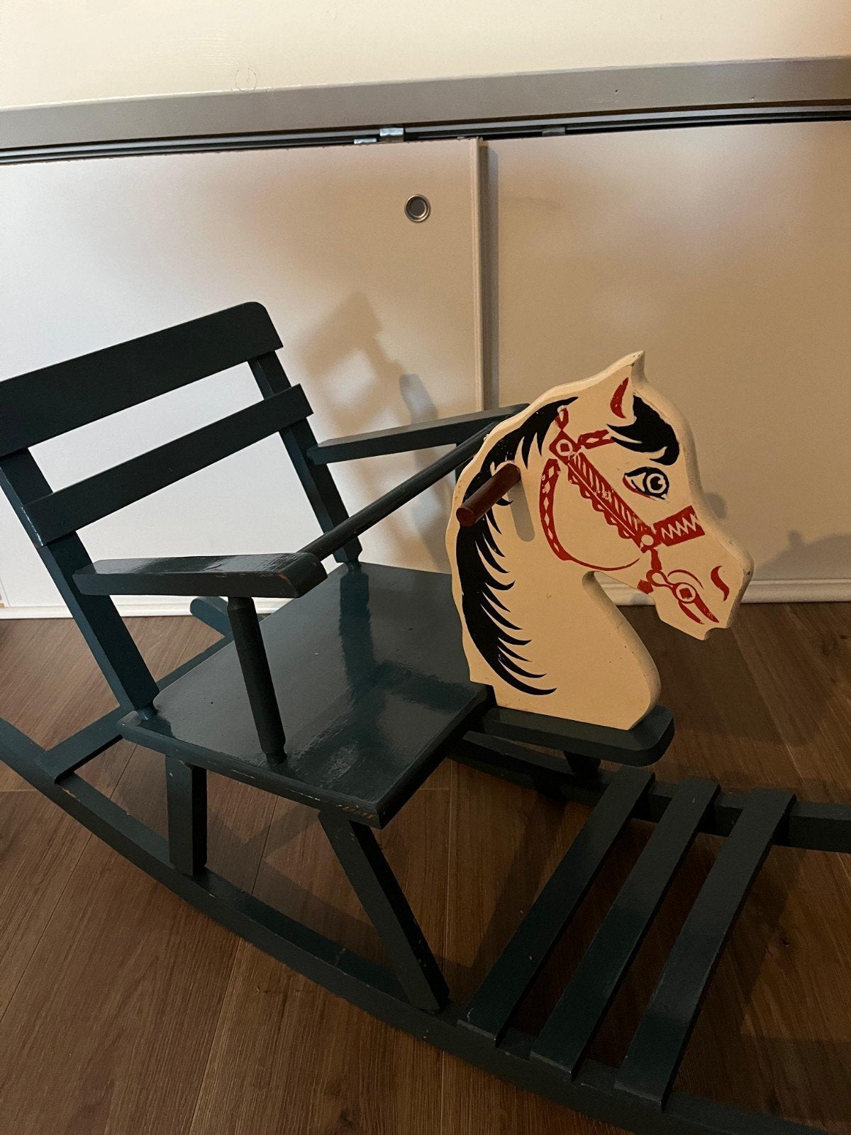 Vintage houten schommelstoel met paardenhoofd, Ophalen