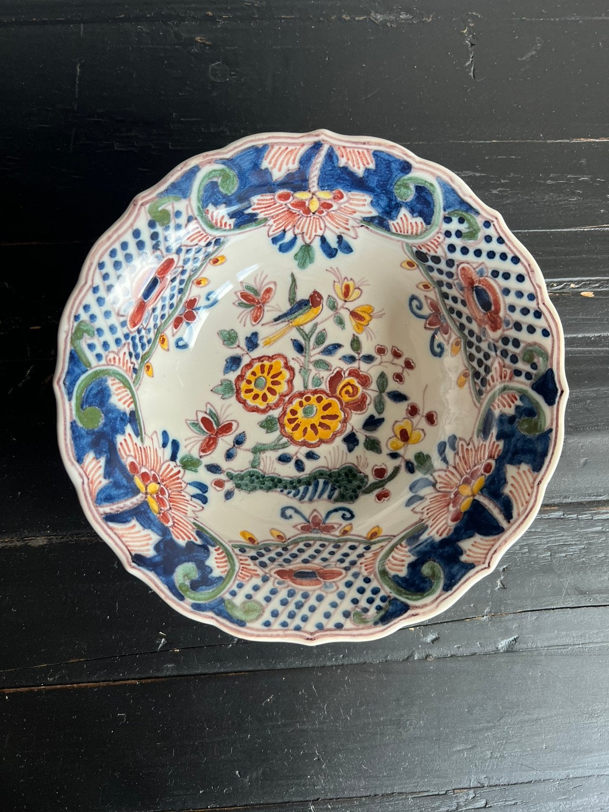 Antiek/vintage Tichelaar Makkum polychroom wandbord – 18 cm, Ophalen of Verzenden