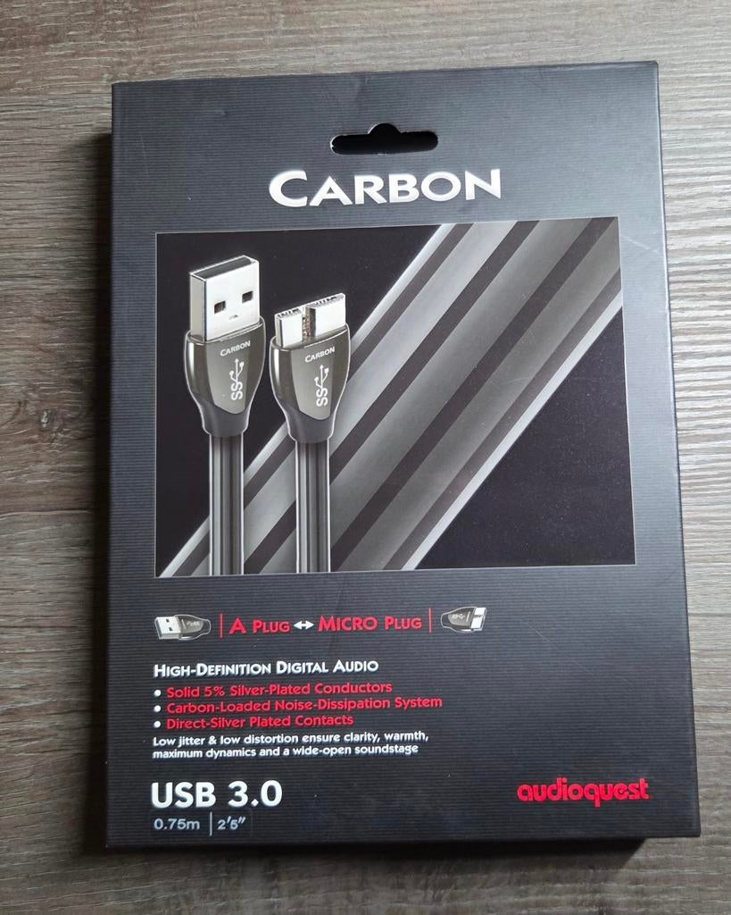 AudioQuest Carbon USB 3.0 kabel – 0,75 meter., Ophalen of Verzenden, Zo goed als nieuw, Minder dan 2 meter, Overige kabels