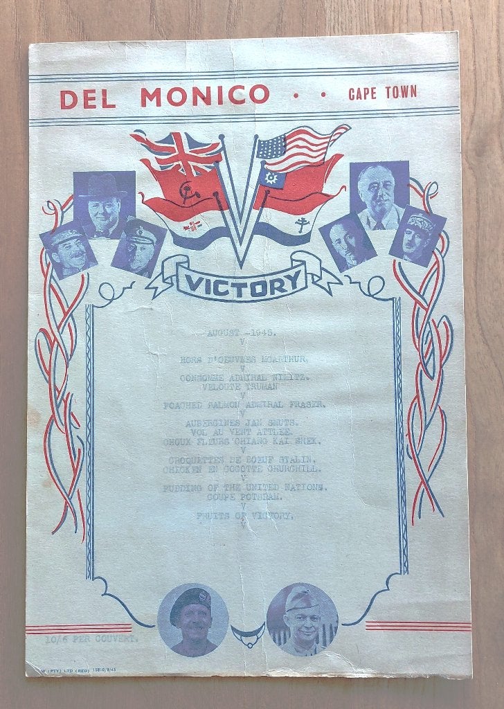 Menukaart einde Wereldoorlog II  Kaapstad Foto's bevrijders, Ophalen of Verzenden, Overige soorten, Overige gebieden, Overige typen