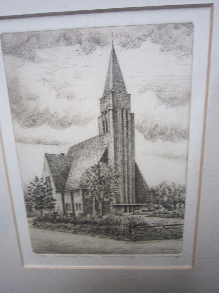 Rozenburg, Mooie ets Immanuelkerk met certificaat, Antiek en Kunst, Ophalen, Stads- / dorpsgezicht