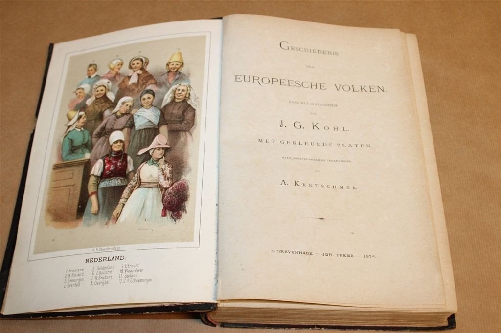 Geschiedenis der Europeesche Volken — Gekleurde Litho’s 1874, Antiek en Kunst, Ophalen of Verzenden