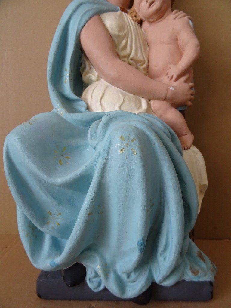 Antiek Mariabeeld de Moeder Gods met Jezus 51cm gips 1920, Antiek en Kunst, Ophalen of Verzenden