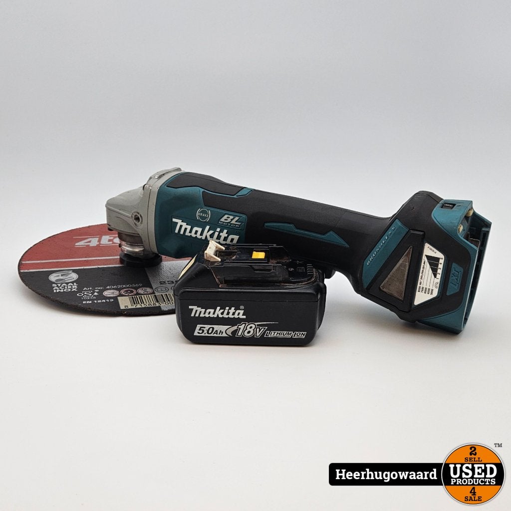 Makita DGA517 Haakse Slijper 125MM incl. 5Ah Accu, Makita, Gebruikt, Support@makita.com, Makita Corporation, 3-11-8, Sumiyoshi-cho, 
Anjo, Aichi 446-8502
Japan