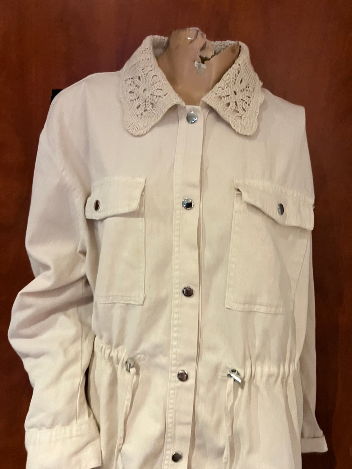 ZARA jeans jas met gehaakte kraag L nieuw met kaartjes, F, G, Beige, Maat 42/44 (L)