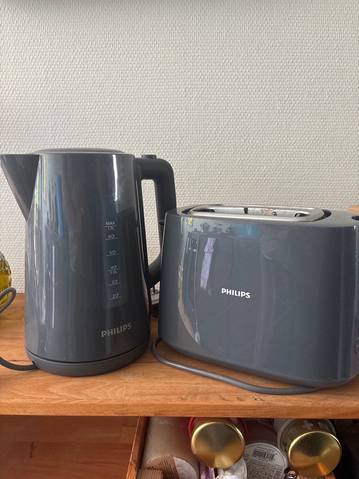 Philips Waterkoker en Broodrooster Set - Grijs, 1 tot 2 liter, Ophalen of Verzenden, Zo goed als nieuw