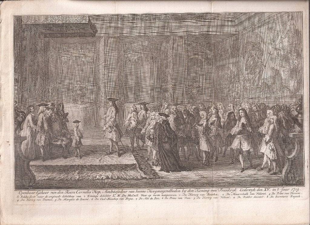 OPENBAAR GEHOOR CORNELIS HOP Ambassadeur bij LODEWYK XV 1719, Antiek en Kunst, 18 cm, Ophalen of Verzenden, 28 cm, 1700 - 1799
