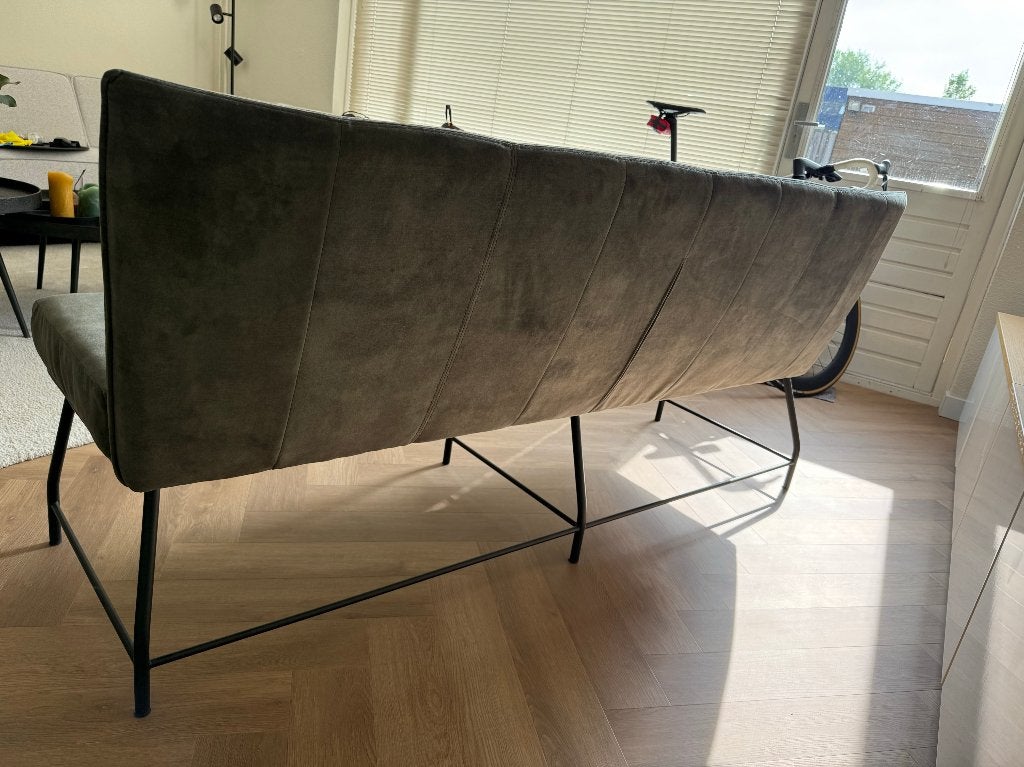Eetkamerbank + 4 eetkamerstoelen – zeer goede staat, Ophalen, Zo goed als nieuw, Stof