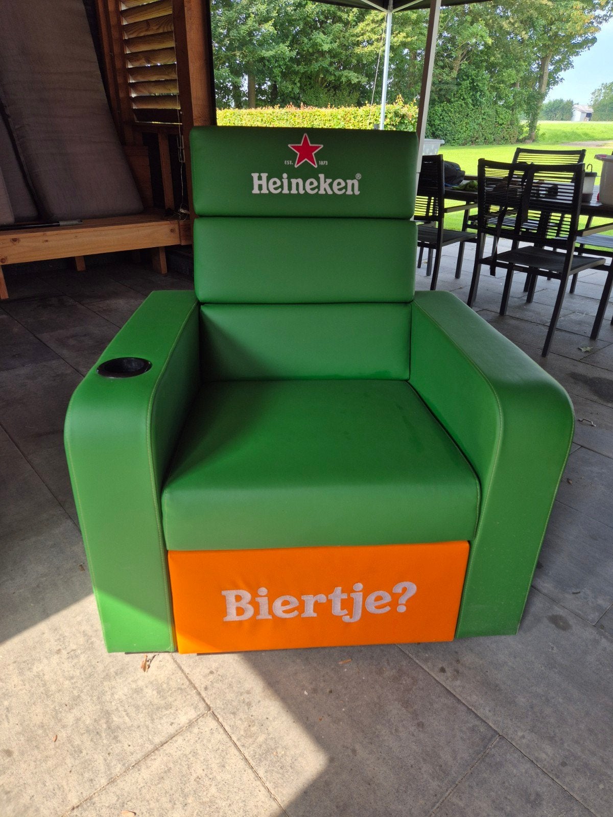 Heineken Bierstoel met Koelbox - Uniek Item voor WK!, Huis en Inrichting, Fauteuils, Gebruikt, Kunststof, Overige materialen, 75 tot 100 cm