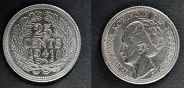25 cent 1941 pp, Verzenden, Koningin Wilhelmina, 25 cent, Zilver