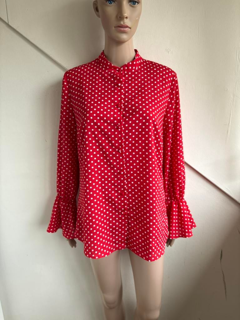LaDress blouse maat M rood wit stippen polkadot peplum mouw, Ophalen of Verzenden, Zo goed als nieuw, Maat 38/40 (M), Rood