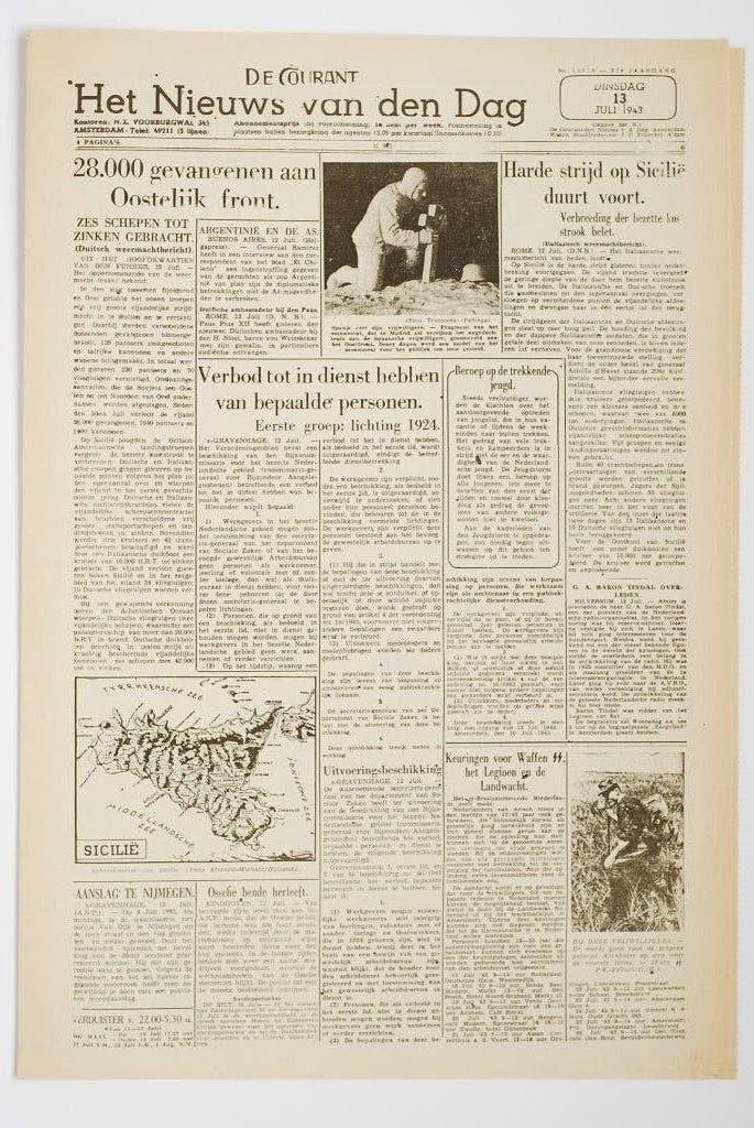 Het Nieuws van den Dag 13 juli 1943 Krant WOII Heruitgave, Verzamelen, Zo goed als nieuw, Verzenden, Amsterdam, Overige soorten