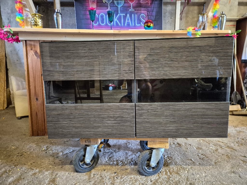 Tv dressoir, Ophalen, 100 tot 150 cm, Glas, Zo goed als nieuw