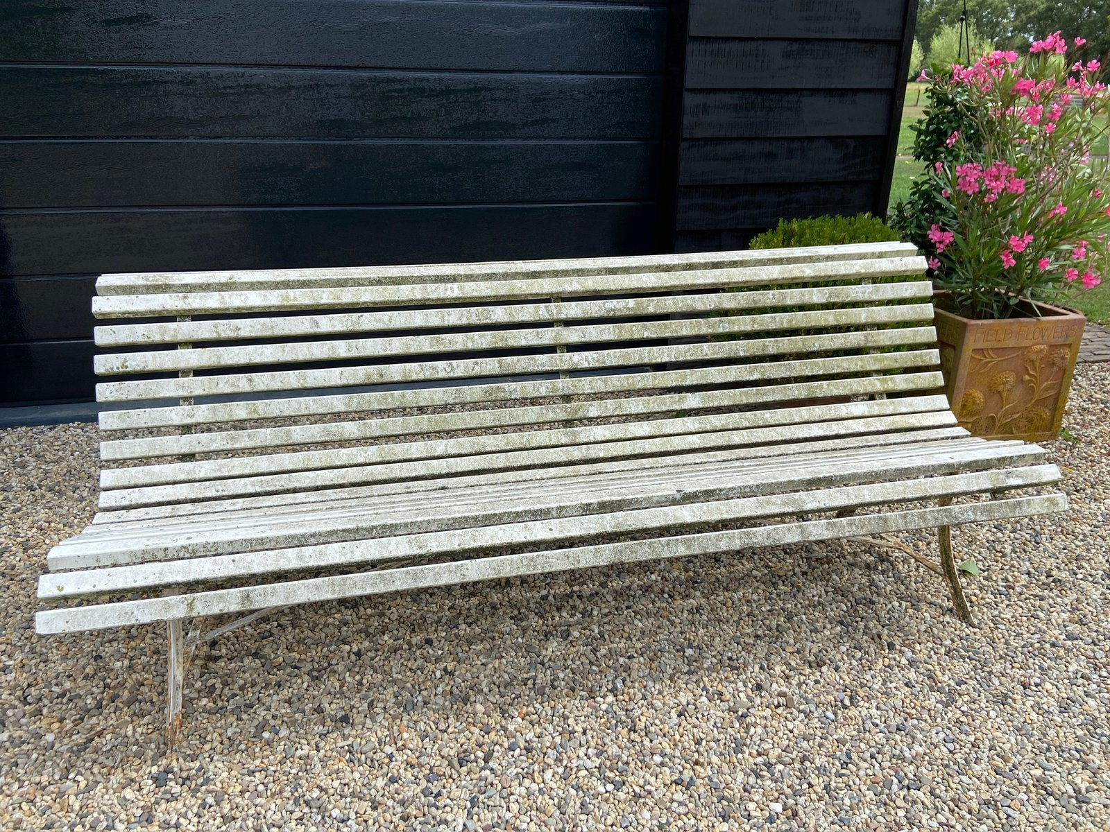 Grote degelijke tuinbank zwaar 225 breed hardhouten latten, Tuin en Terras, Ophalen, Gebruikt, Hout
