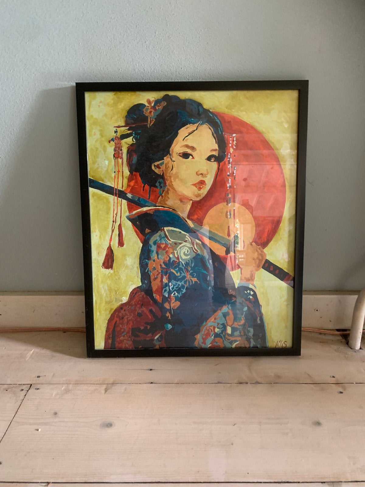Zelf geschilderde Japanse Geisha, Figuren, Papier/karton, Ophalen of Verzenden, Ingelijst