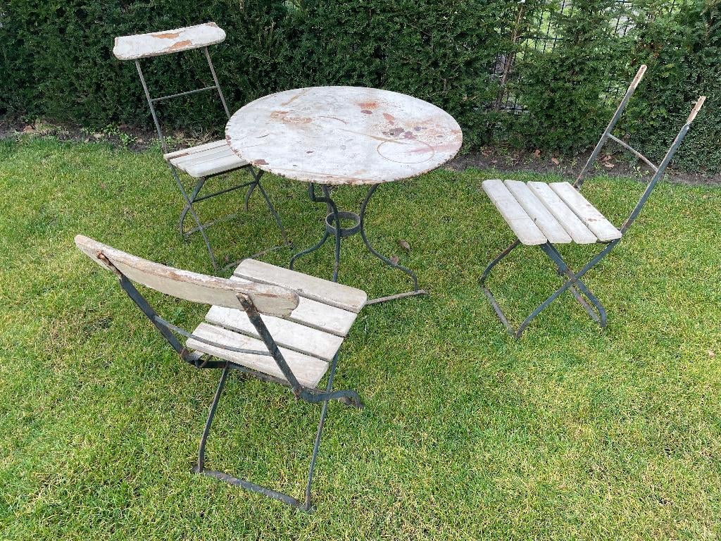 Parijse tuinmeubelset, Tuin en Terras, Tuinstoelen, Ophalen, Gebruikt, Metaal, Inklapbaar