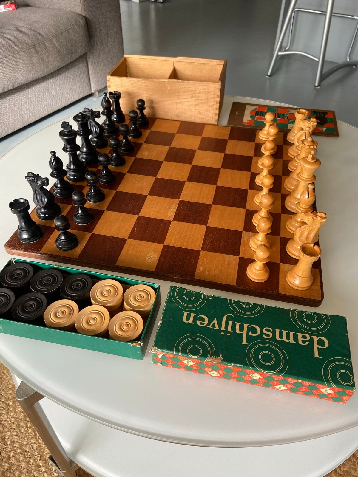 7 Spellen, Vintage Domino en Schaak/Dam Bord, Ophalen, Gebruikt