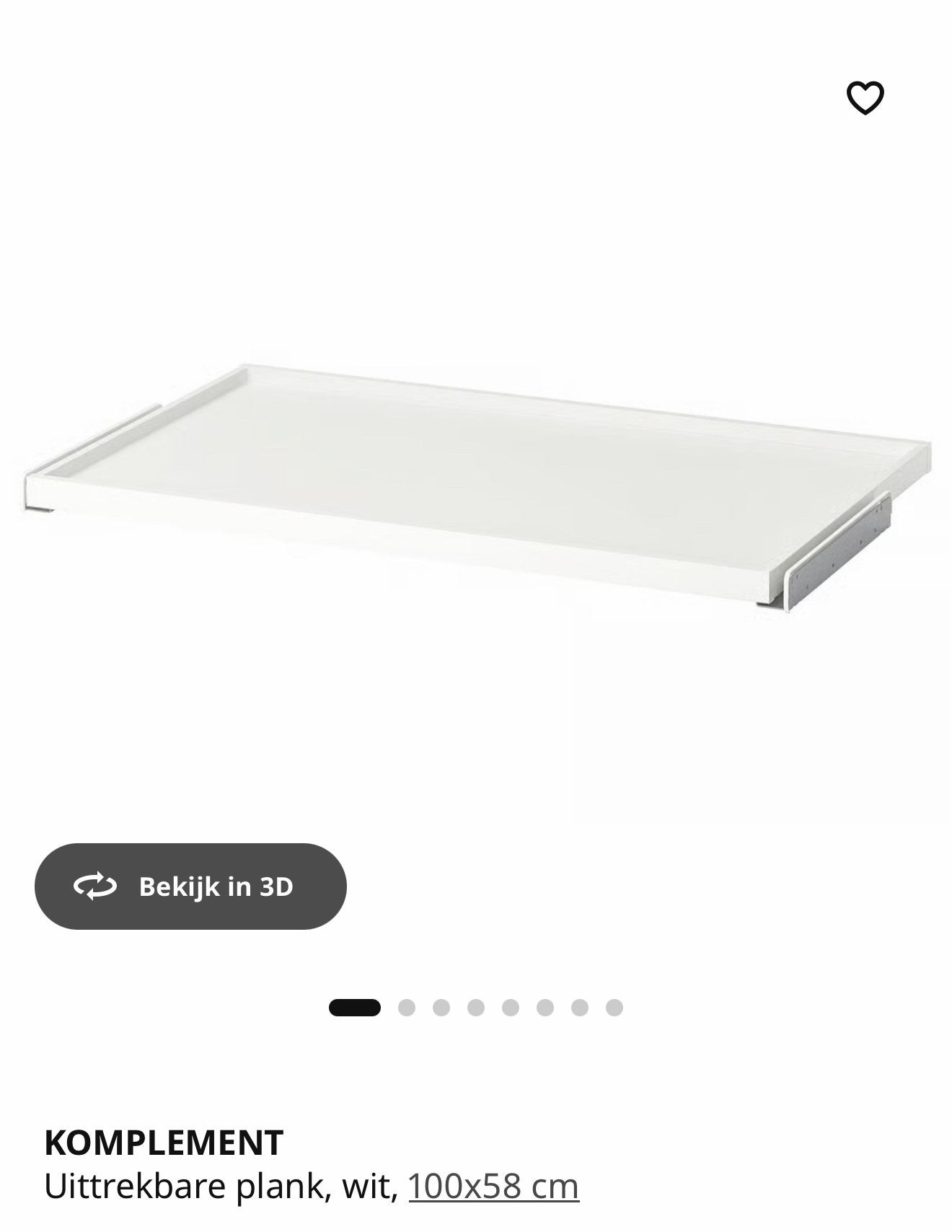 IKEA KOMPLEMENT Uittrekbare plank, wit, 100x58 cm, Ophalen, Zo goed als nieuw