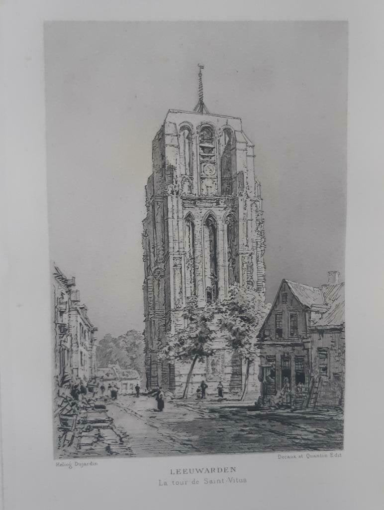 11 / De Toren Sint Virus te Leeuwarden. Gravure uit 1882, Antiek en Kunst, Ophalen of Verzenden