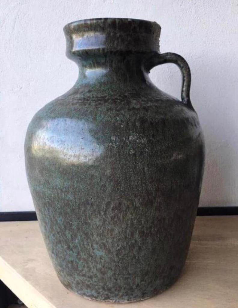 Vintage Rodolfo terracotta vaas groen/blauw glazuur, Ophalen