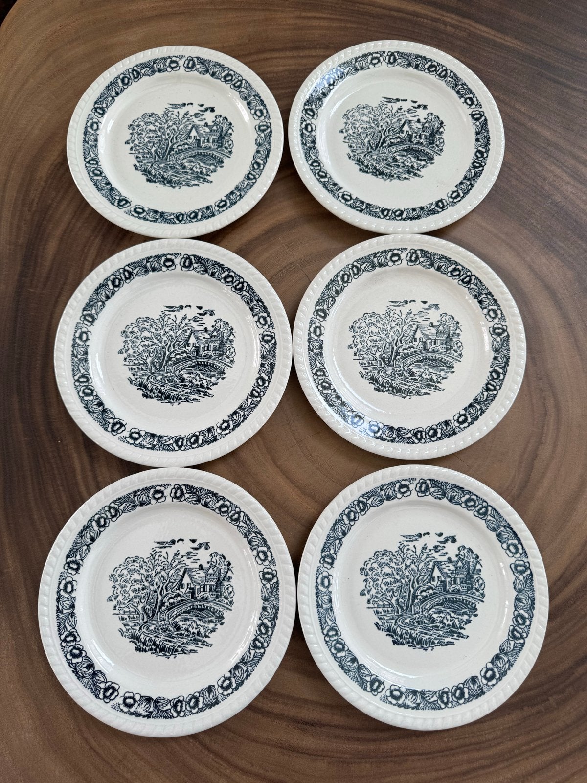 6 Boerenhoeve ontbijtborden zwart, Antiek en Kunst, Ophalen of Verzenden