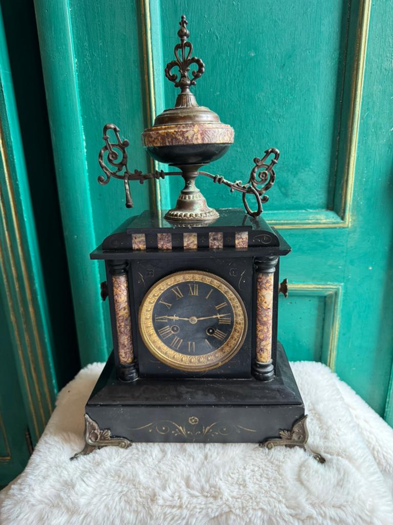 Antieke Franse Pendule Japy Frères (ca. 1880) Zwart/Rood Mar, Ophalen of Verzenden