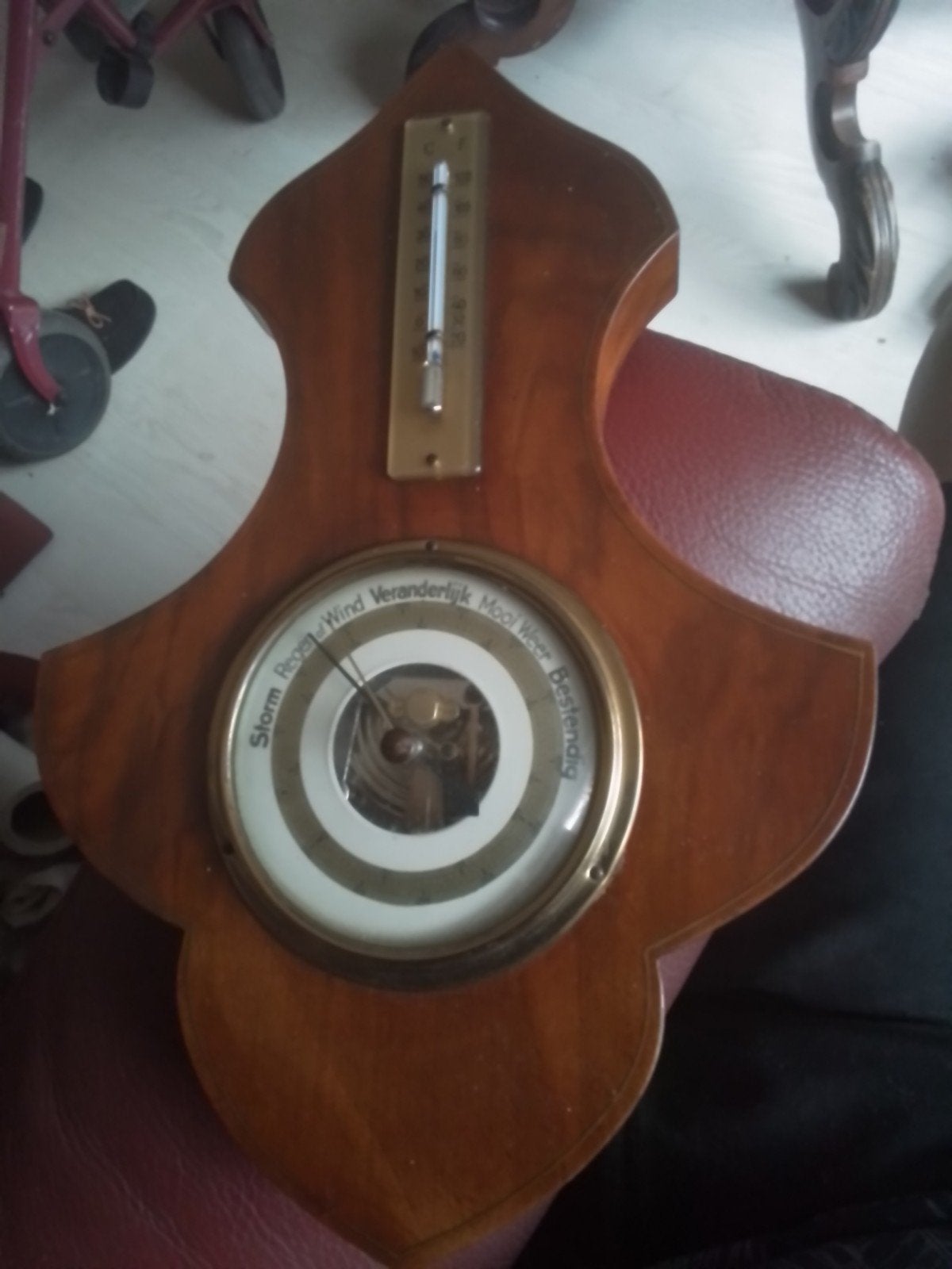 Oude barometer met thermometer, 23 cm hoog, Audio, Tv en Foto, Weerstations en Barometers, Gebruikt, Barometer, Ophalen of Verzenden