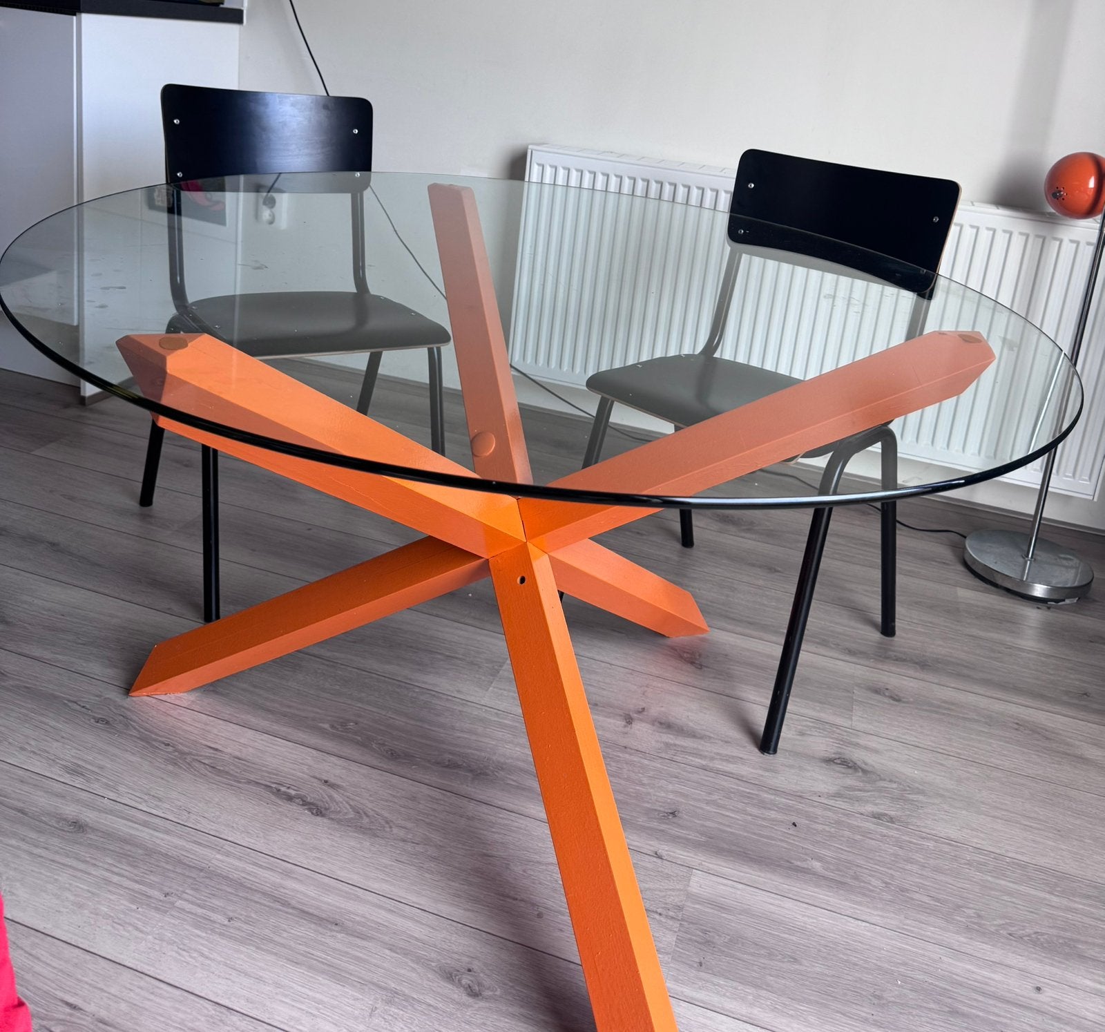 Ronde glazen eettafel, Ophalen, Zo goed als nieuw, Rond, 100 tot 150 cm