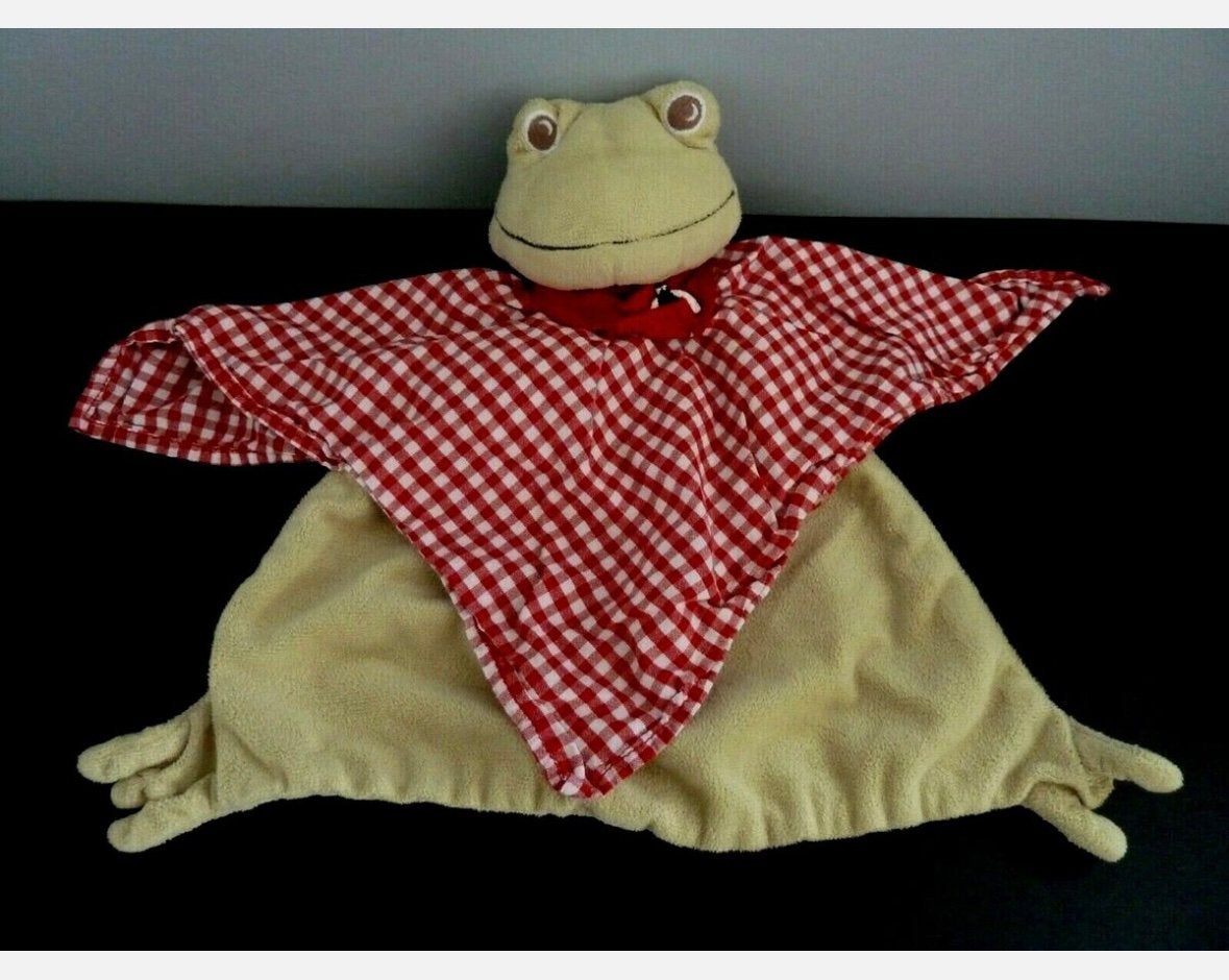 Ikea knuffeldoek kikker groen met rood/wit geblok, Verzenden