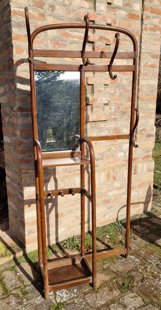 Antieke Weense bentwood kapstok spiegel ca. 1900 Jugendstil, Huis en Inrichting, Woonaccessoires | Kapstokken, Ophalen, Gebruikt