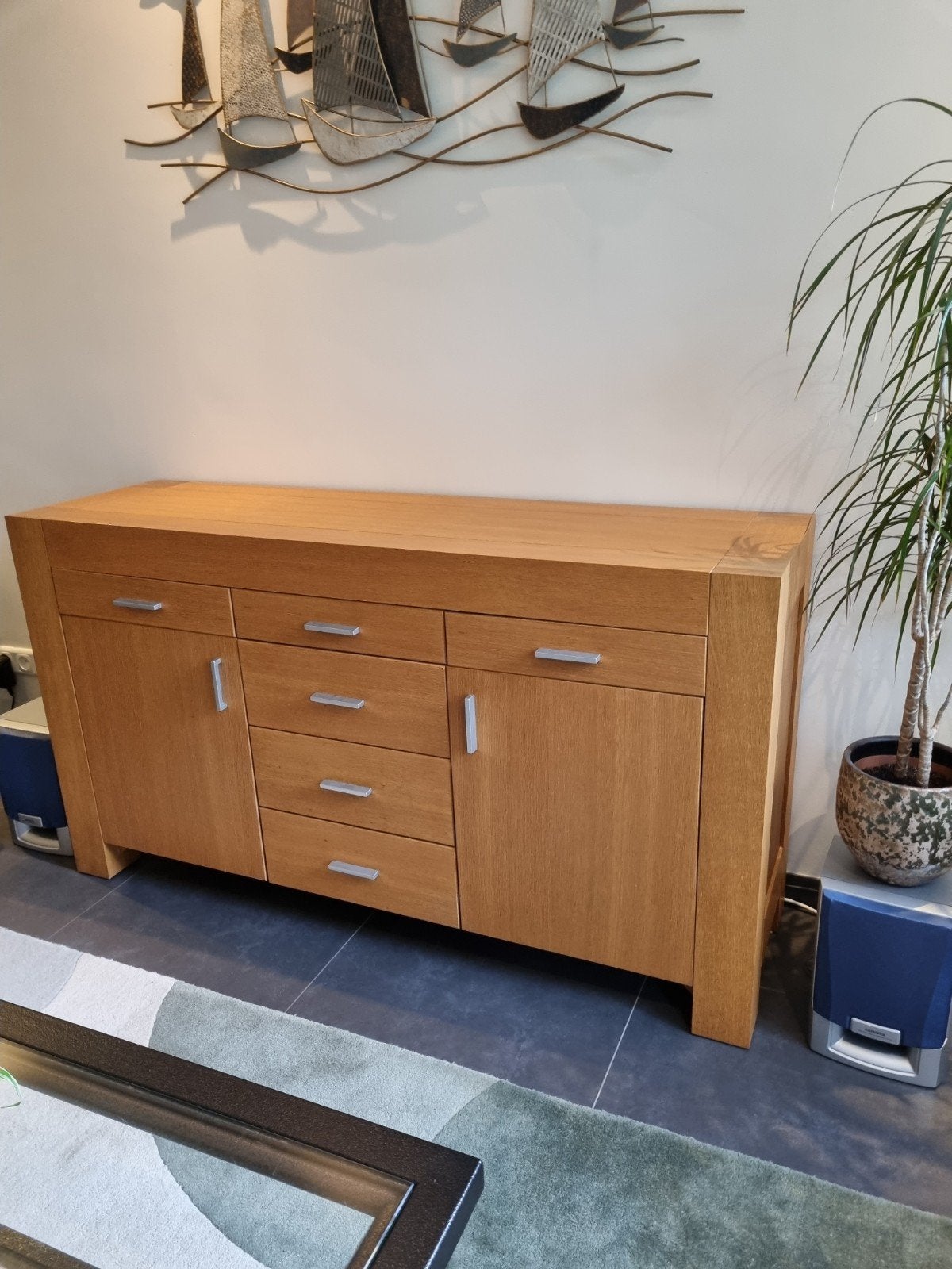 Massief eikenhouten dressoir met lades en deuren, Ophalen, Zo goed als nieuw, 25 tot 50 cm, 150 tot 200 cm