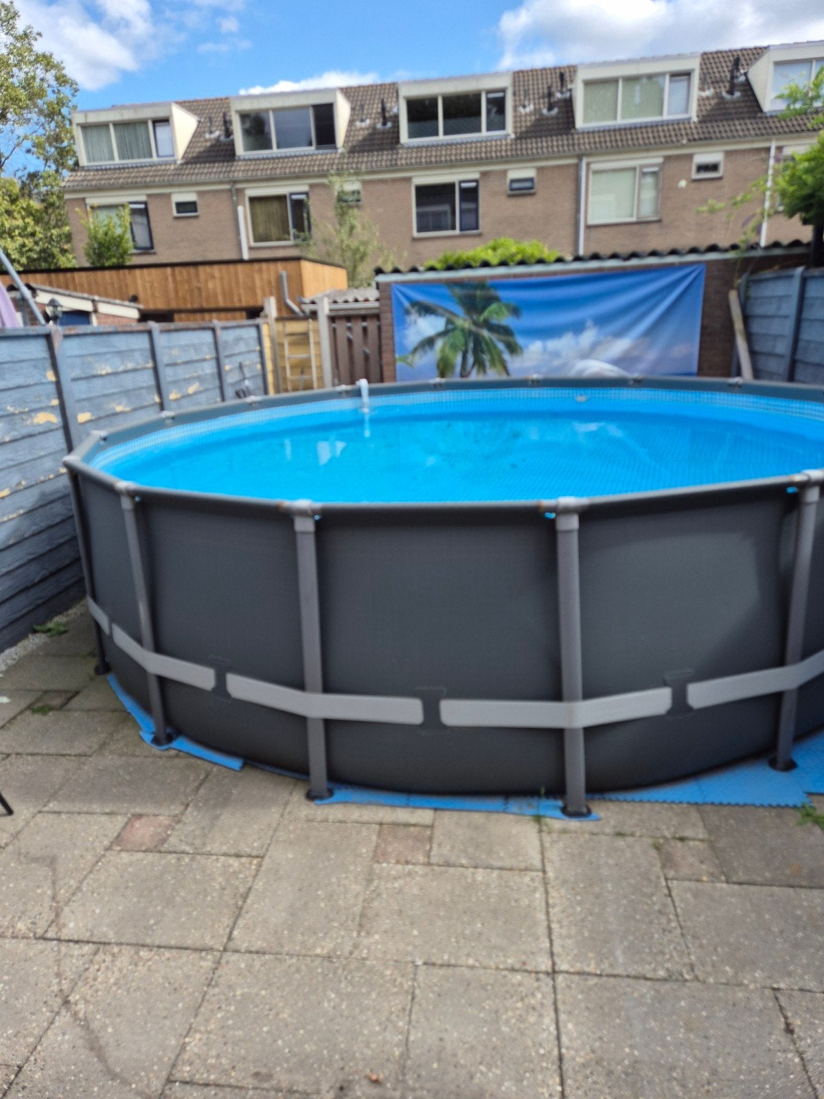 Groot opzetzwembad 4.88m doorsnee, 1.22m hoog, Gebruikt, Rond, 300 cm of meer, Opzetzwembad