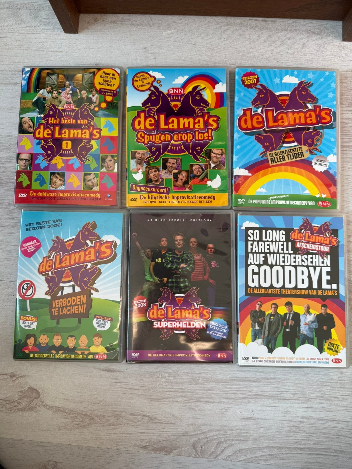 6 DVDs van De Lama’s, Cd's en Dvd's, Alle leeftijden, Ophalen of Verzenden, Zo goed als nieuw, Stand-up of Theatershow