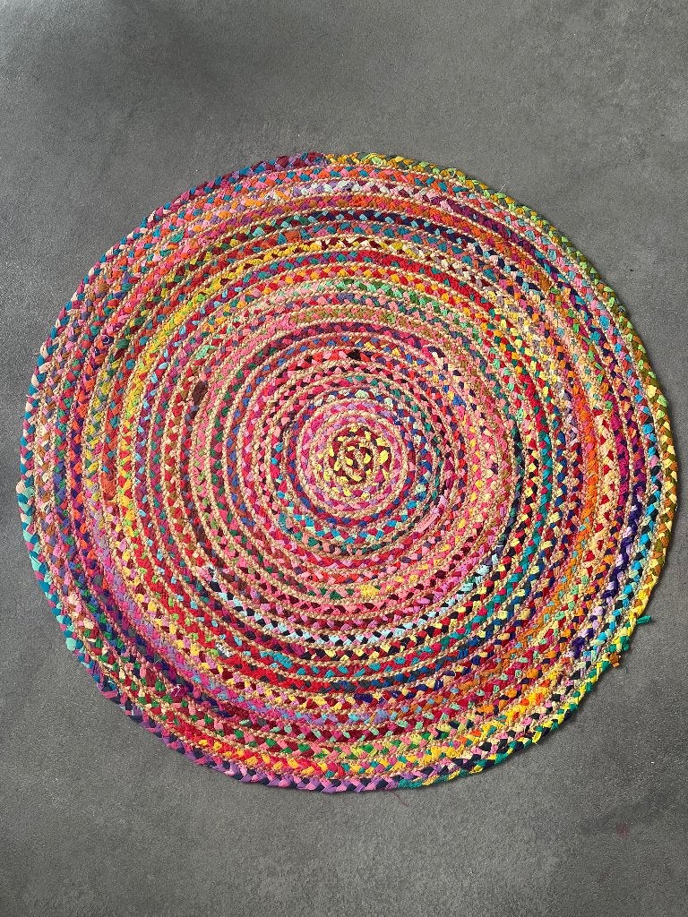 Vrolijk jute kleed, Ophalen, Gebruikt, 50 tot 100 cm, Rond