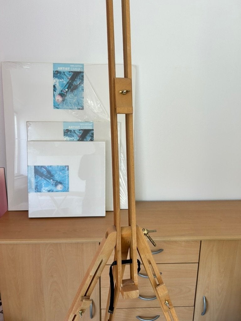Houten schildersezel + 3 NIEUWE canvassen, Ophalen, Zo goed als nieuw, Ezel