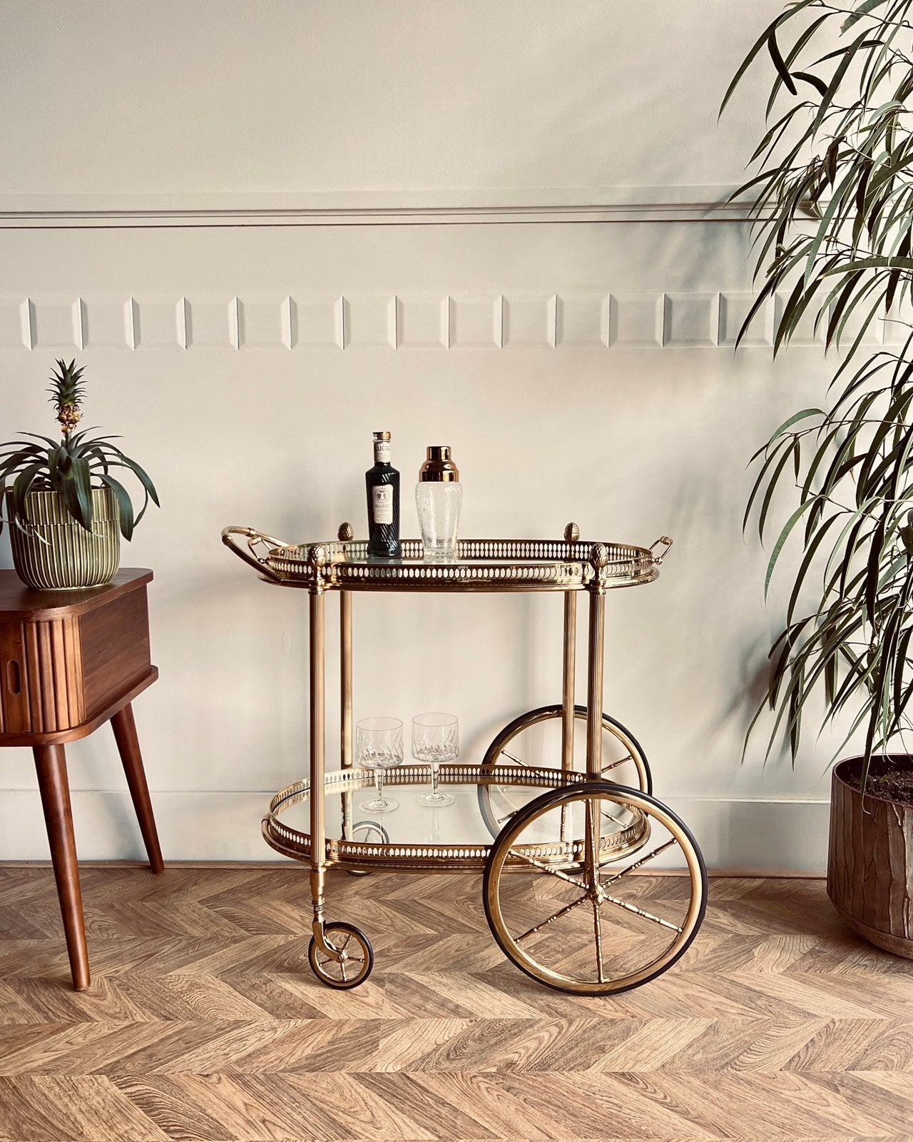 Prachtige vintage trolley - bar cart (Maison Jansen,1950), Ophalen of Verzenden, Tramkade 26, Info@trolley-wood.com, Maison Jansen