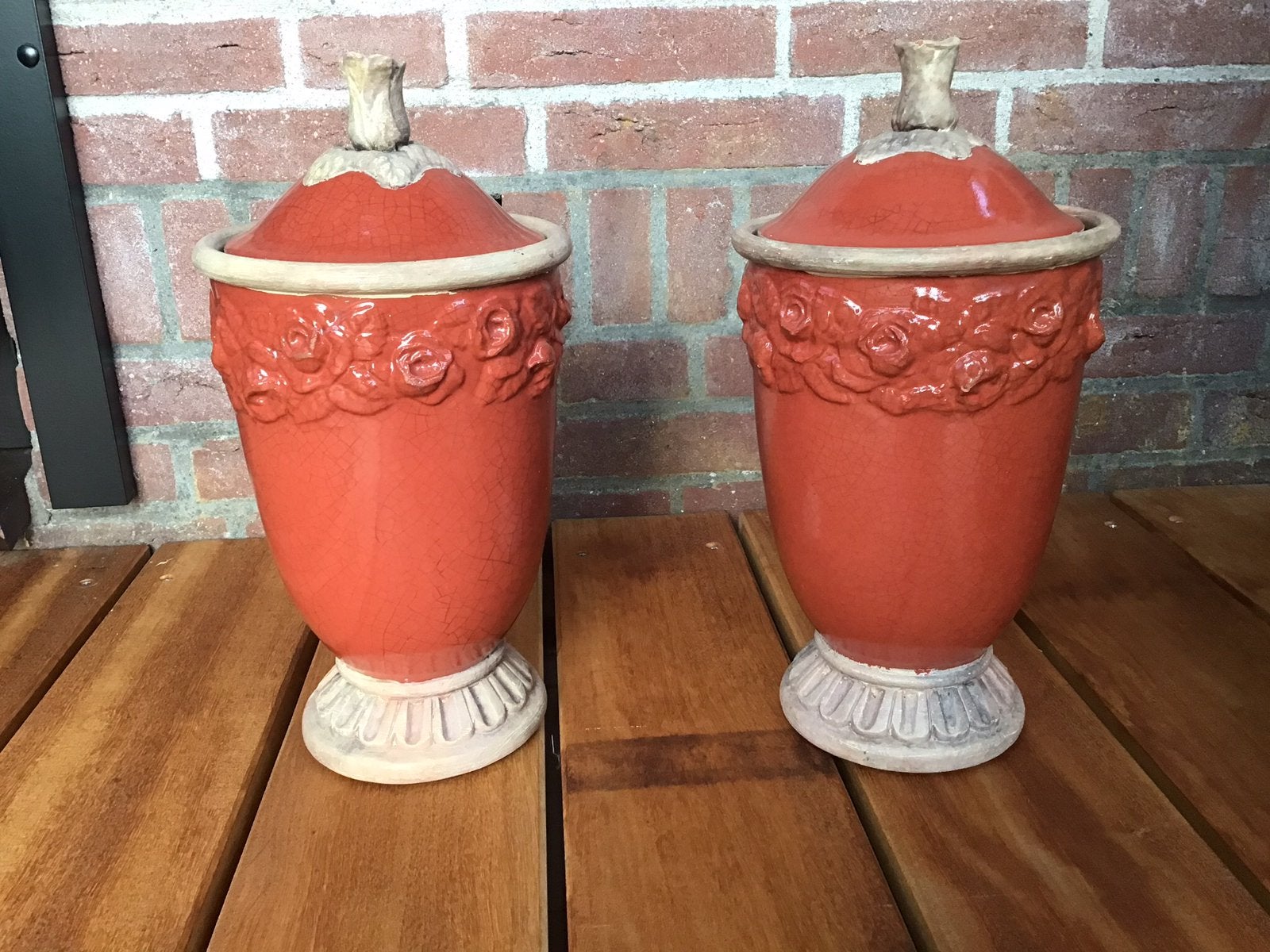 2 potten/vazen met deksel., Tuin en Terras, Bloempotten, Gebruikt, Rond, Ophalen of Verzenden, Aardewerk
