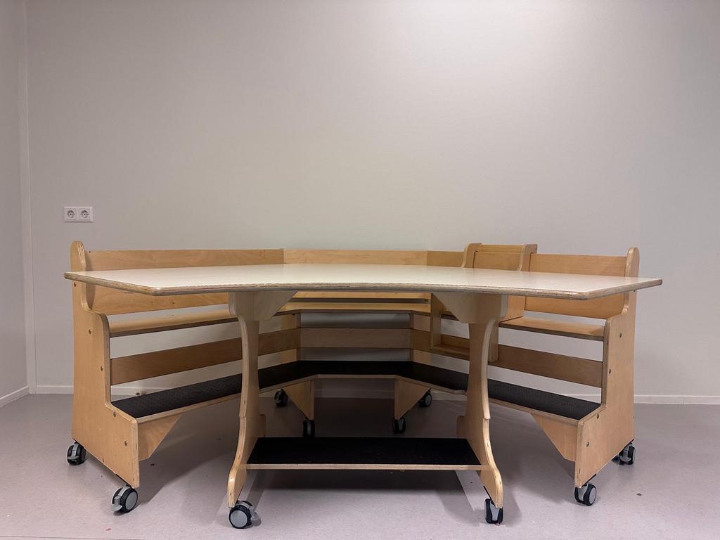Hoogzit hoekbank - Esdoorn, Huis en Inrichting, Tafels | Eettafels, Gebruikt, 150 tot 200 cm, Vier personen, Overige vormen, Overige houtsoorten