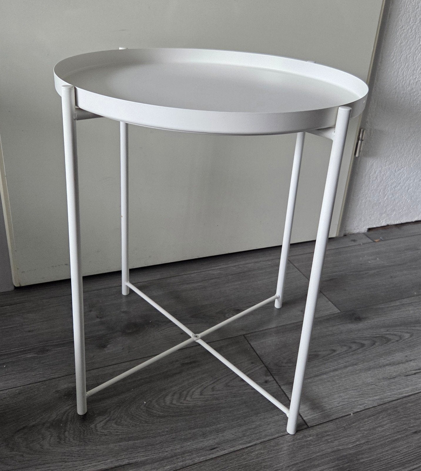 Witte bijzettafel Gladom Ikea, Minder dan 55 cm, Gebruikt, Metaal of Aluminium, Rond