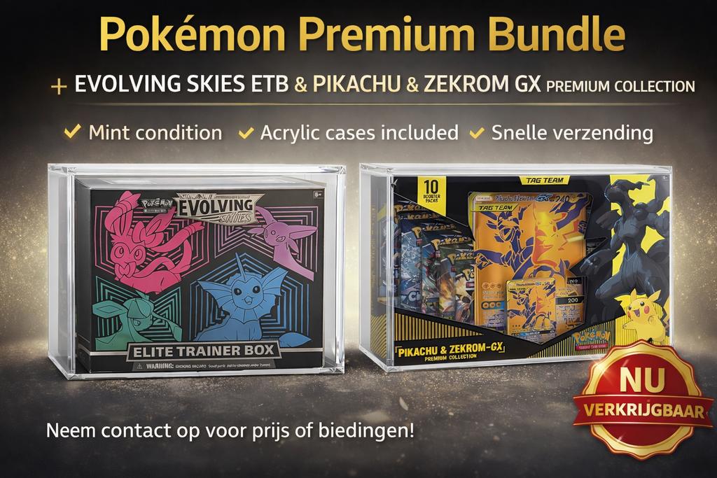 Pokémon Evolving Skies ETB + Pikachu & Zekrom GX Collection, Hobby en Vrije tijd, Verzamelkaartspellen | Pokémon, Ophalen, Nieuw